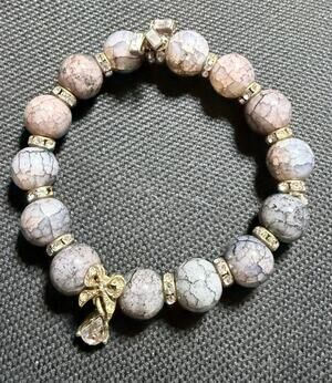 Handmade Crackle Agate Stretch Bracelet w/ Vintage Charms